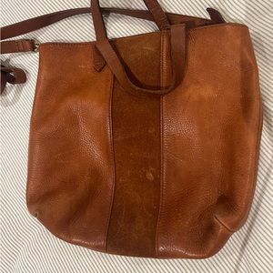 MADEWELL leather/suede small crossbody tote with zipper